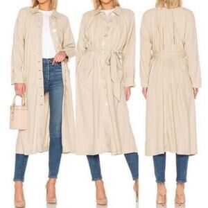 Free People Sz L Meet Me In Montauk Linen Blend Duster Jacket Dress in Sand Tan